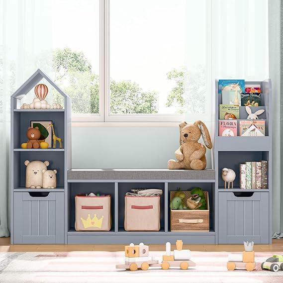 Kids Bookcase with Reading Nook, Bench Kids Bookshelf