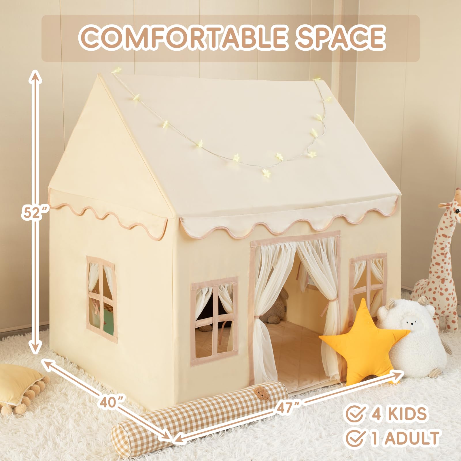 RongFa Playhouse Play Tent for Kids-Portable with Padded Mat, Star Lights, Carry Bag, Play Tent Indoor & Outdoor, Washable Kids Play House for Toddler