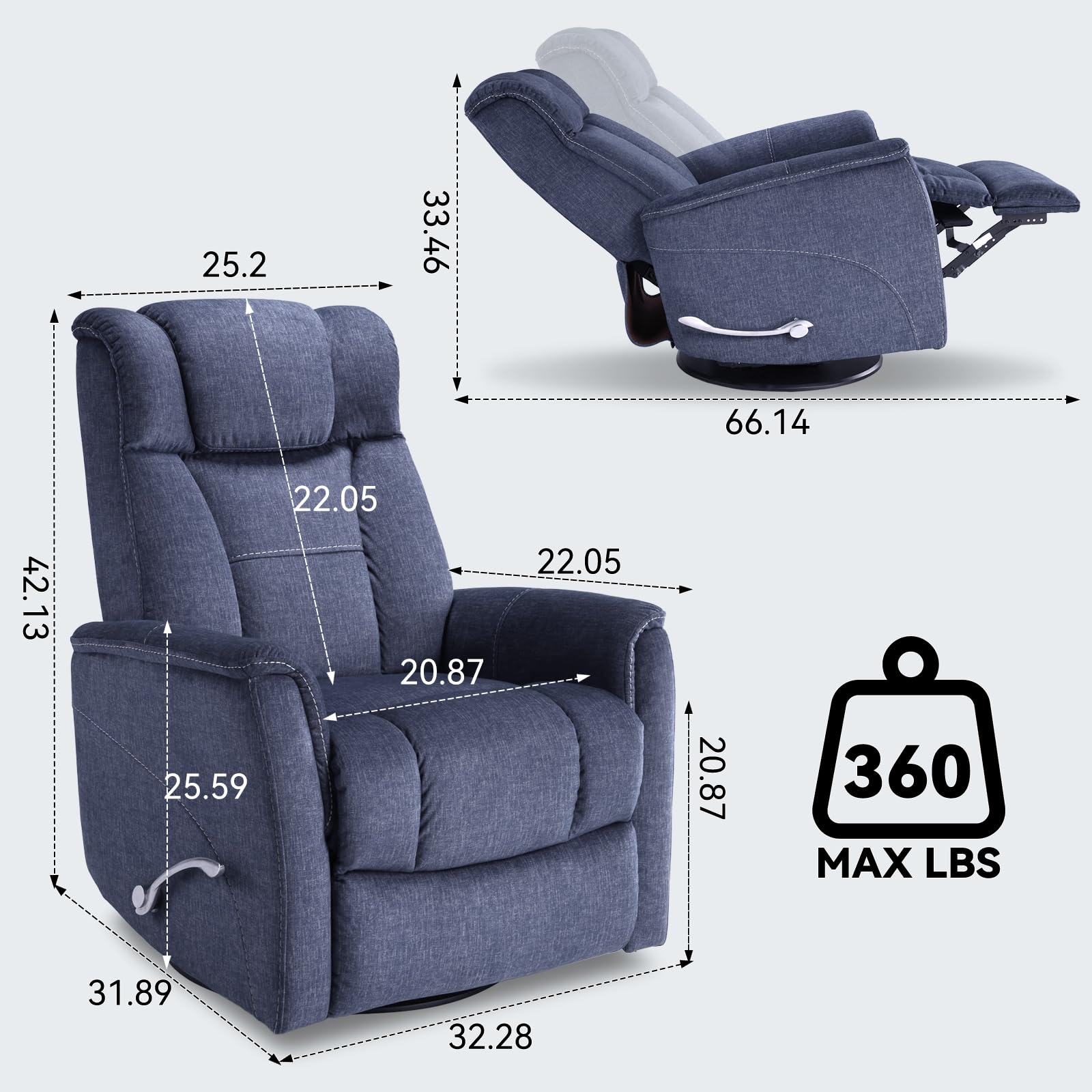 360° Swivel Rocking Recliner Chair with Lumbar Support