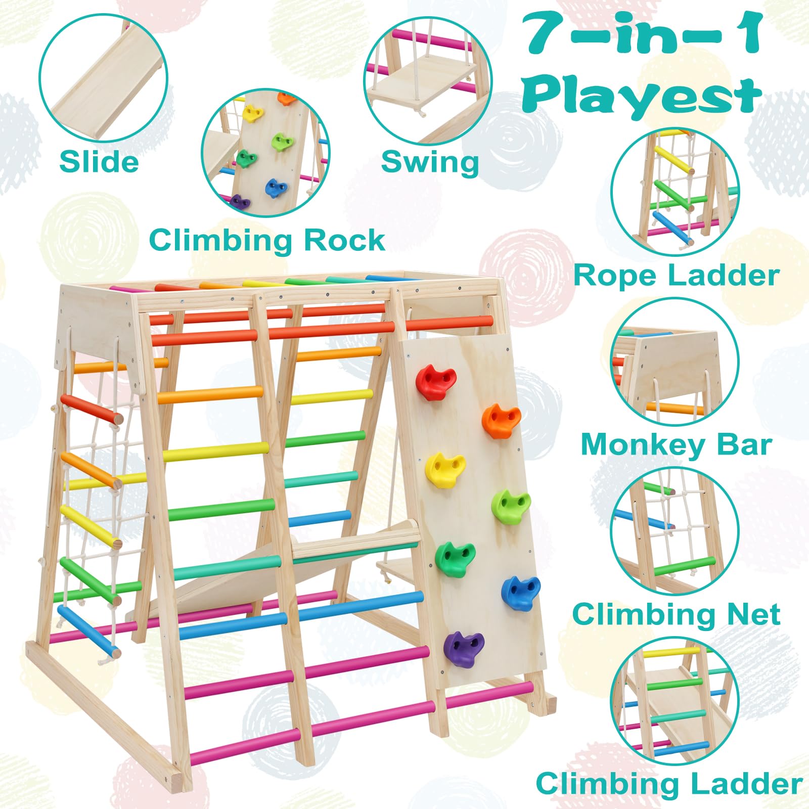 7-in-1 Indoor Playground Jungle Gym with Slide