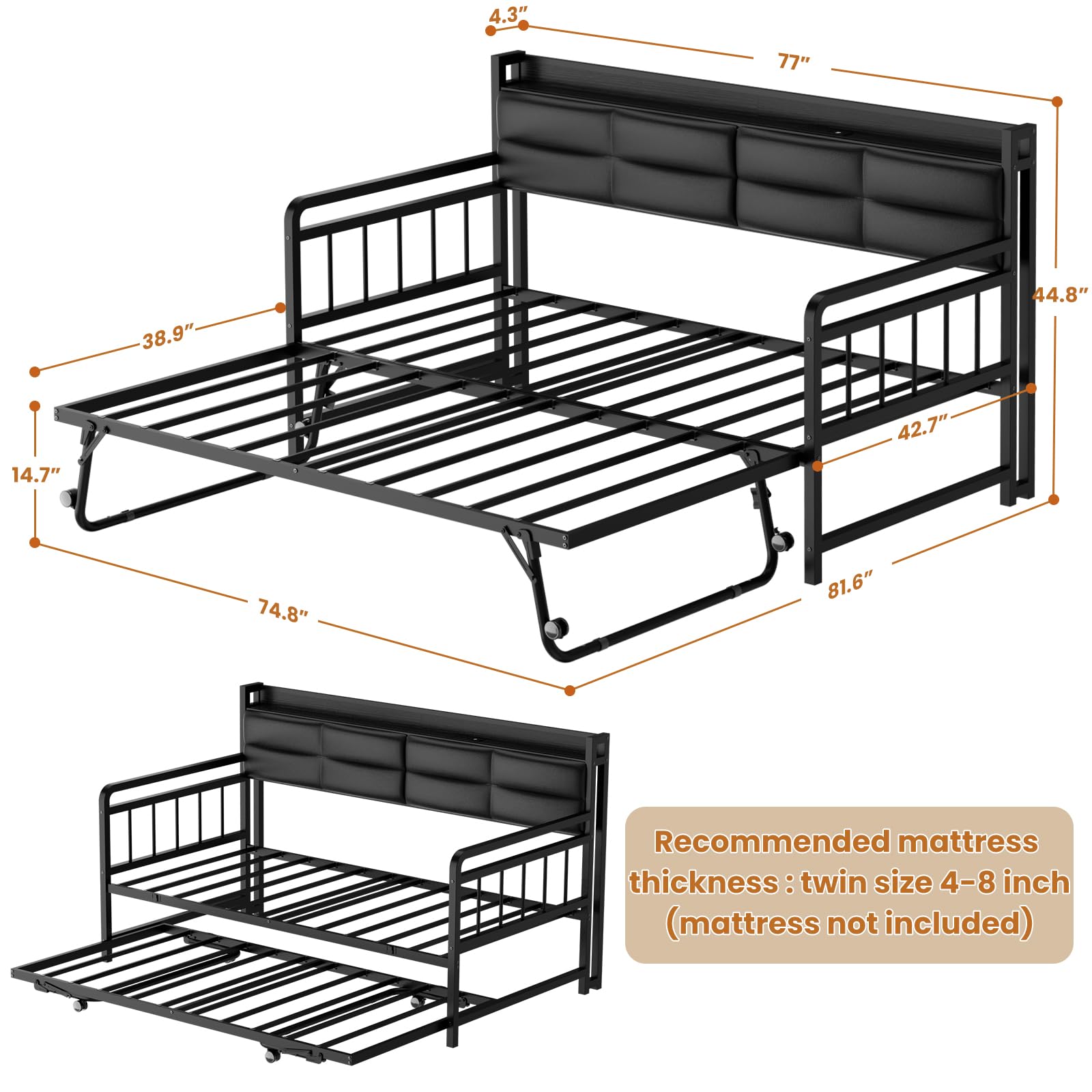 Twin Daybed with Trundle and Charging Station