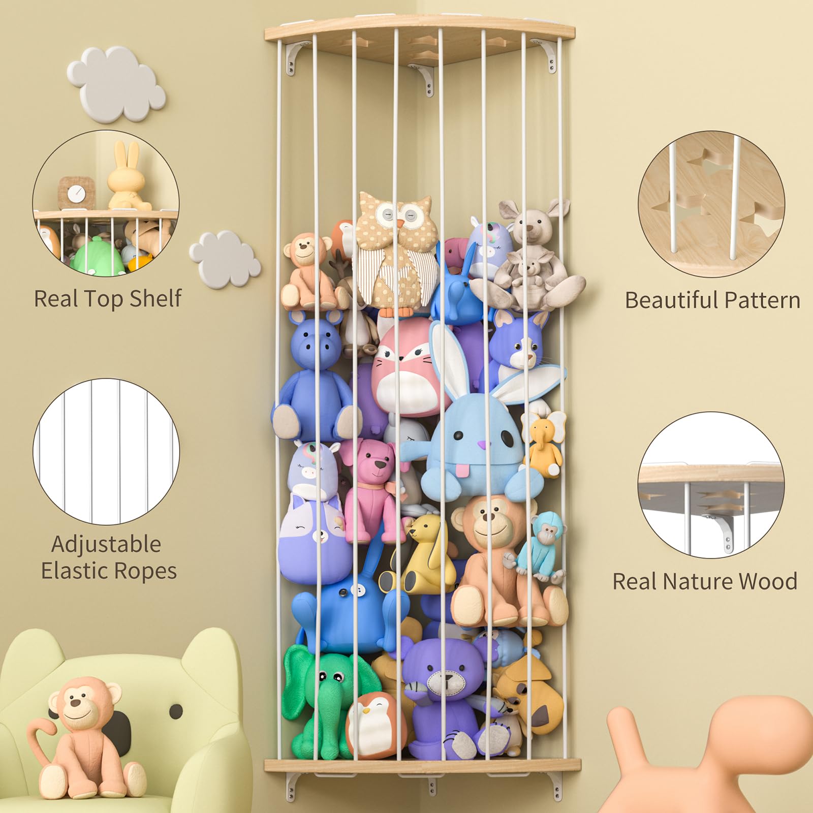 Stuffed Animal Storage Wood Corner Plush Toys Holder
