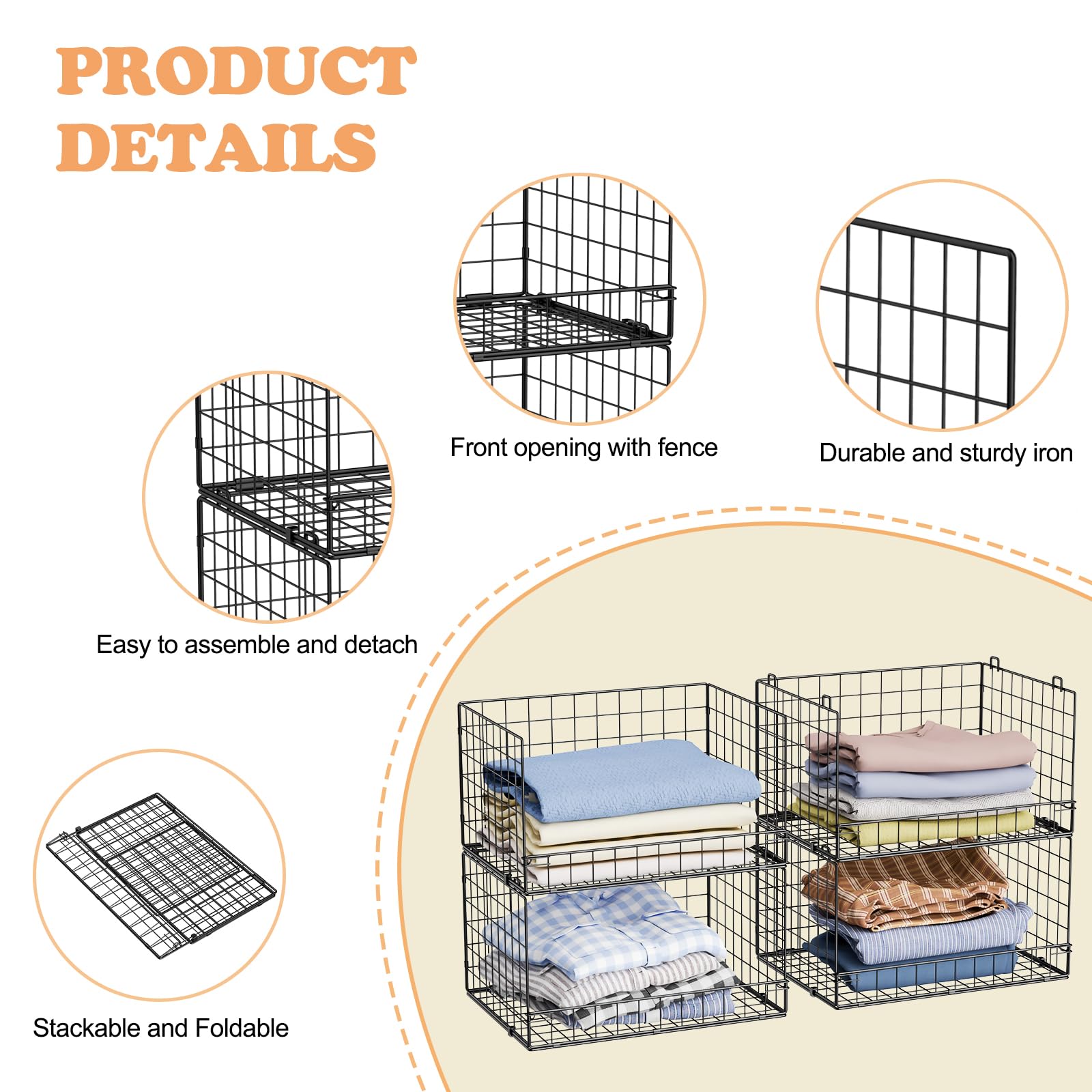4-Tier Stackable Closet Organizer Shelves