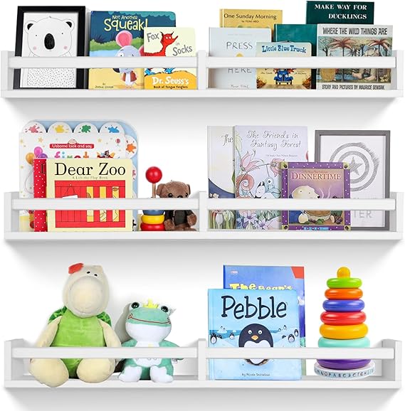 Book Shelves for Wall Set of 3，Natural Wood Wall Bookshelves