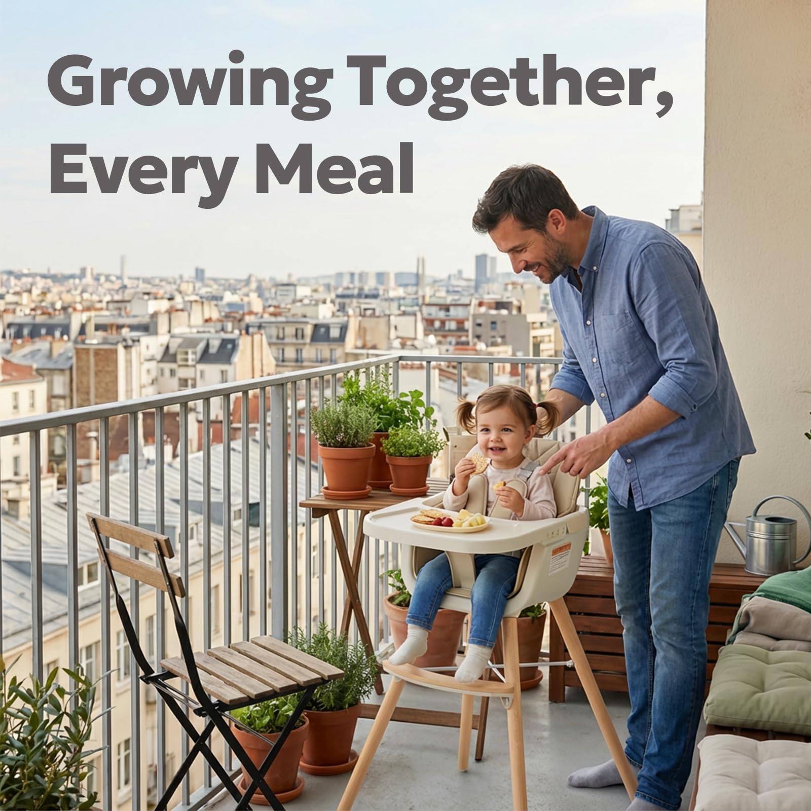 3-in-1 Convertible Wooden High Chair with Adjustable Legs