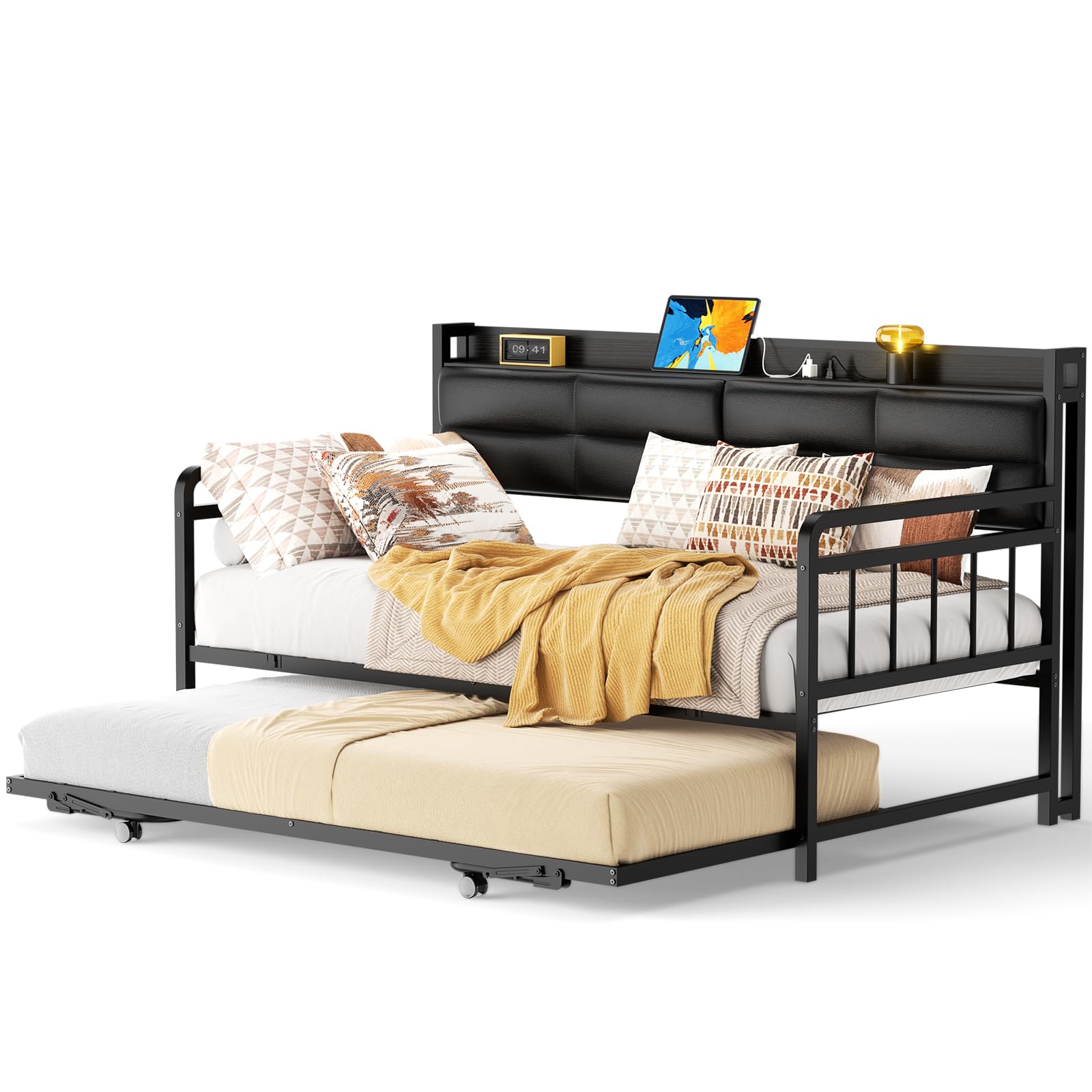 Daybed with Trundle, Twin Day Bed with Upholstered