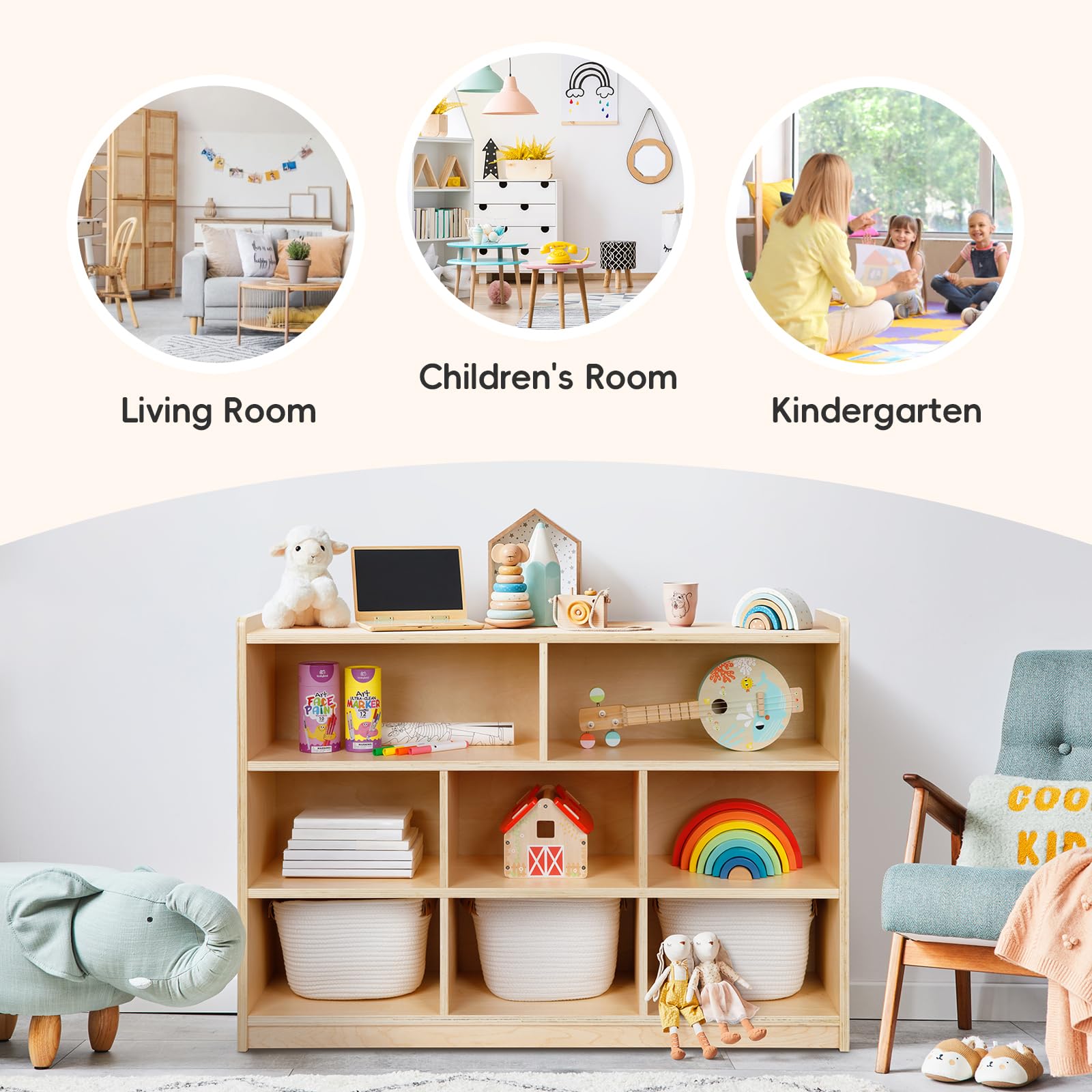 3-Tier Montessori Toy Storage Shelf with 8 Cubbies