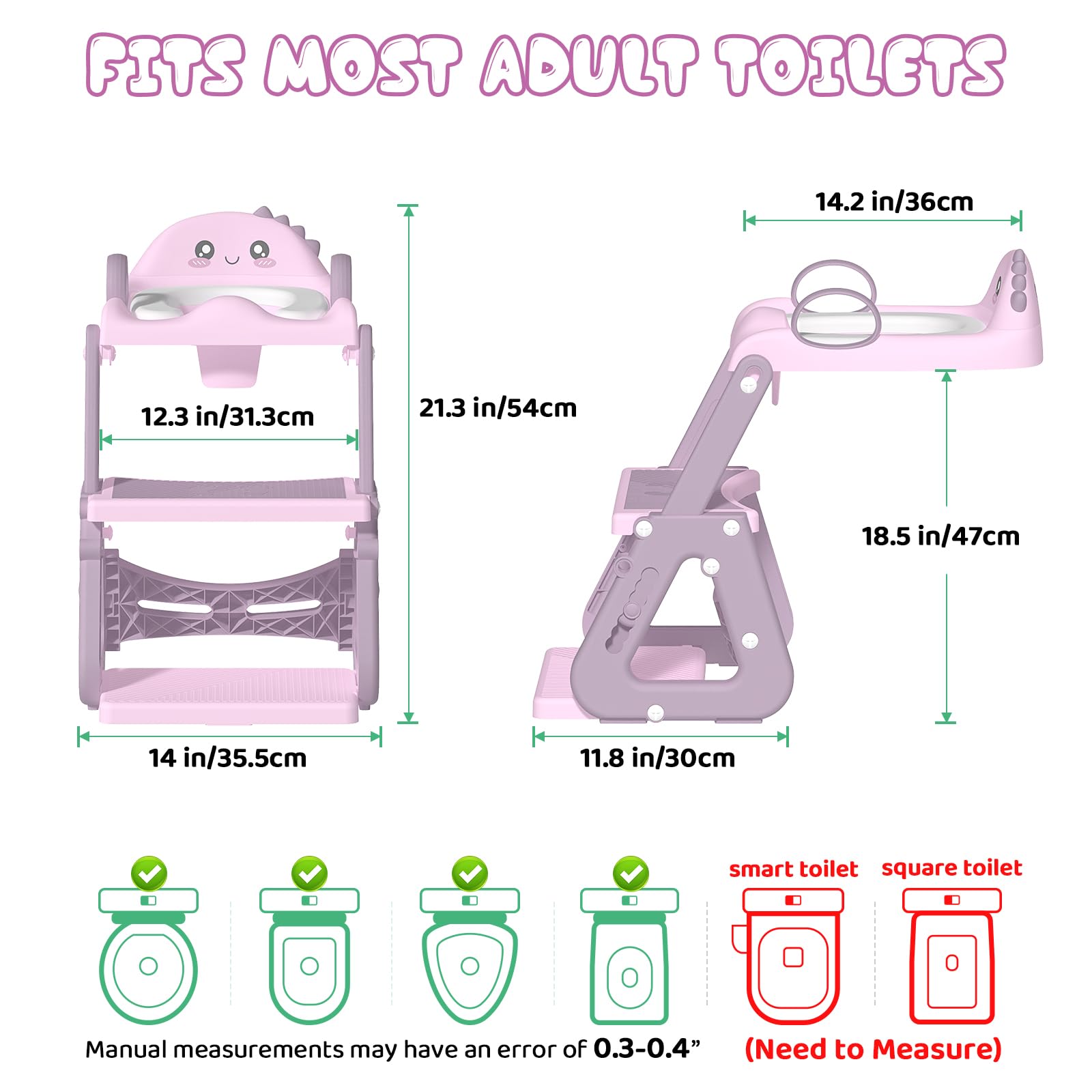 Potty Training Seat, Upgrade 2 in 1 Potty Training Toilet with Step Stool Foldable Toddler Toilet Seat for Kids Boys Girls Toddler Potty with Splash Guard Anti-Slip Pad Adjustable Ladder & Seat Height