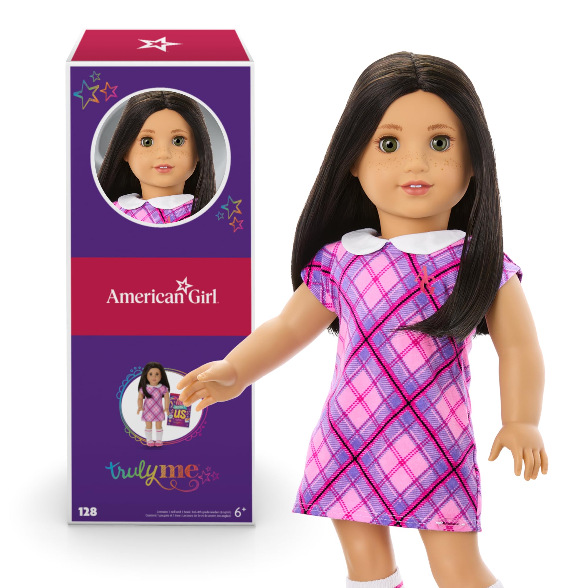 Truly Me 18-inch Doll #128 w/Green Eyes, Blk-Br Hair, Lt-to-Med Skin & Warm Undertones