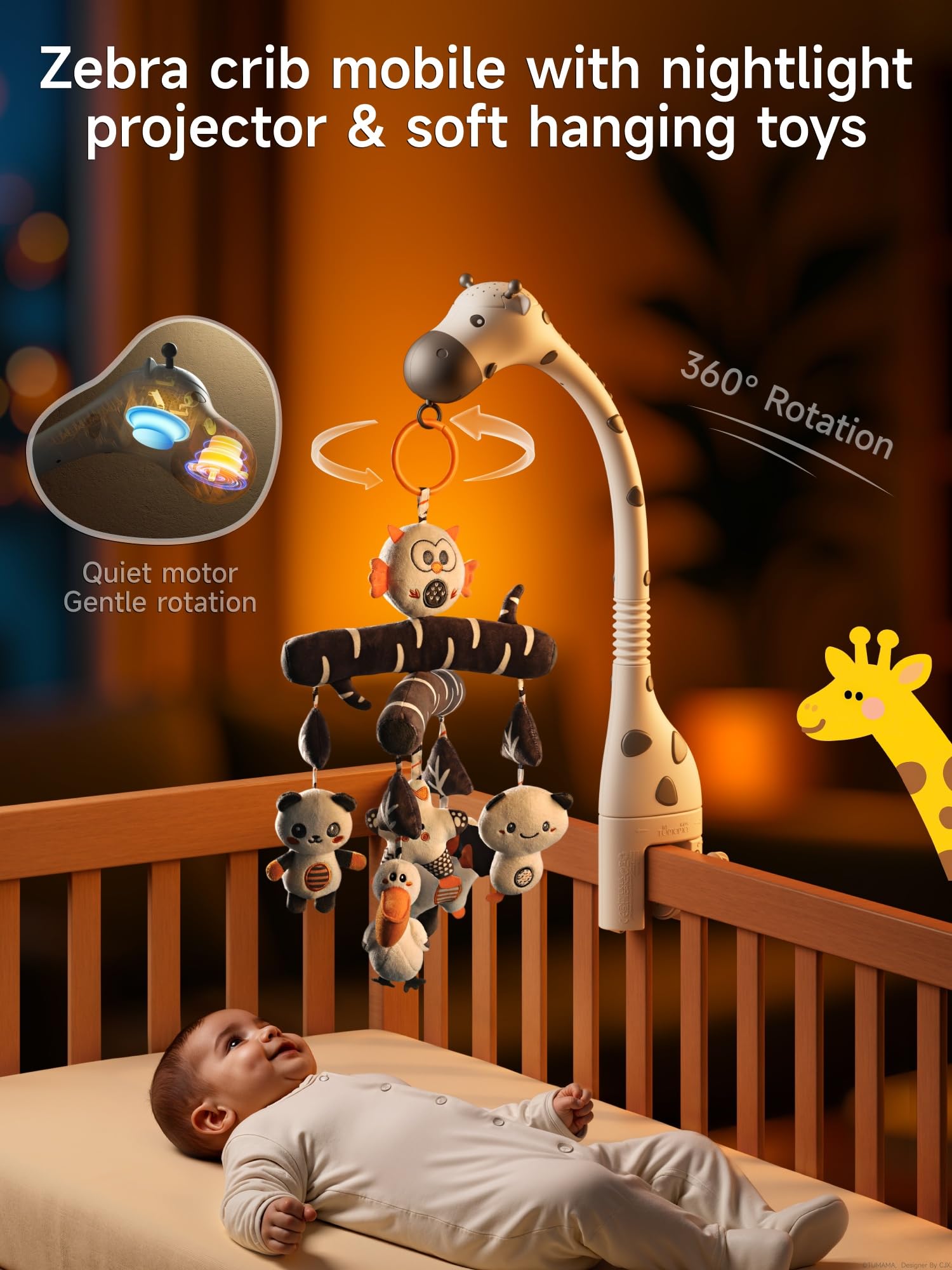 Baby Crib Mobile with Music and Projection
