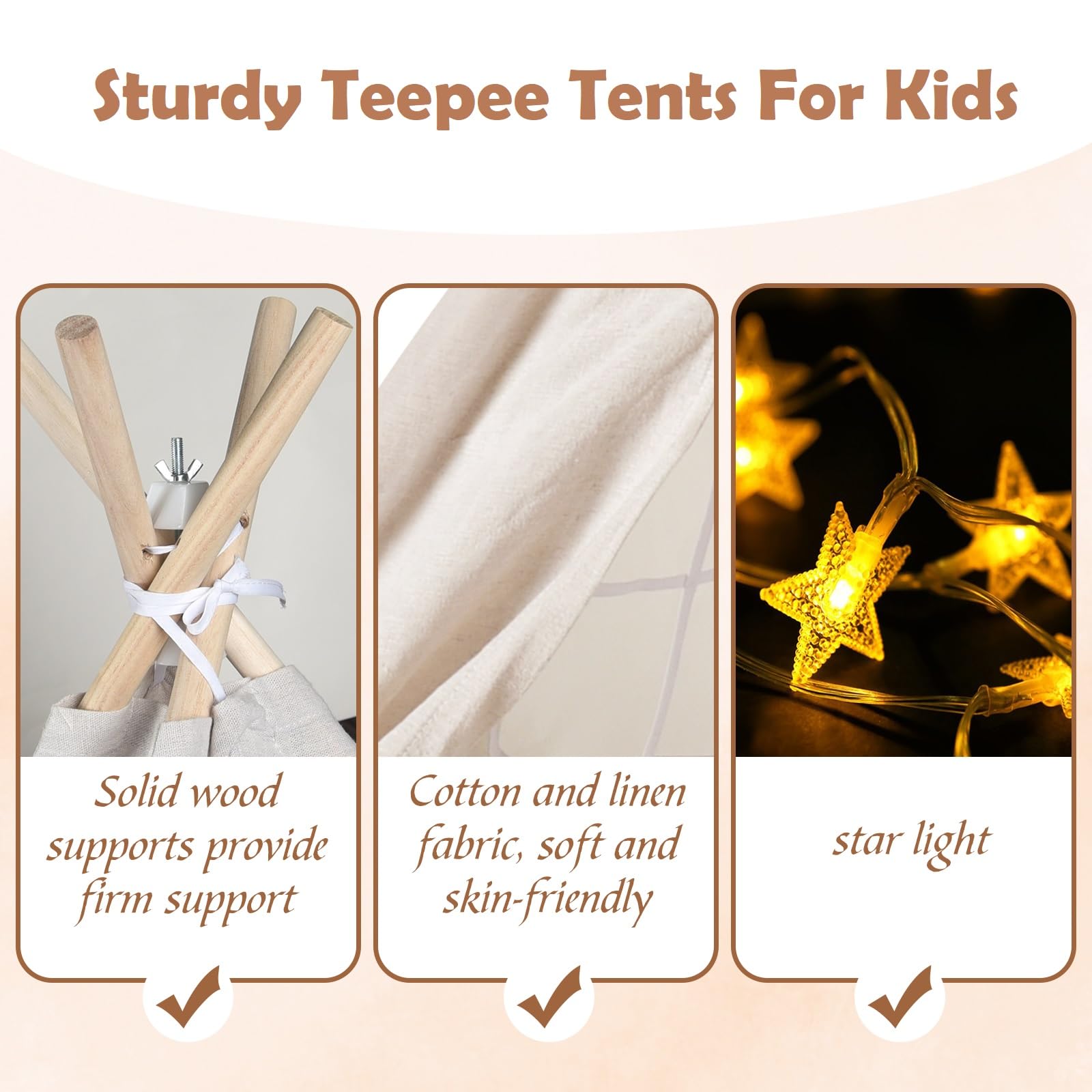 Kids Teepee Tent Set for Slumber Parties - 4 Pack with Lights