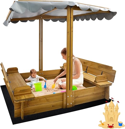 Kids Sandbox with Lid, Wooden Sand Box with Cover Outdoor