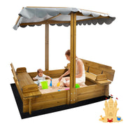 Kids Sandbox with Lid, Wooden Sand Box with Cover Outdoor
