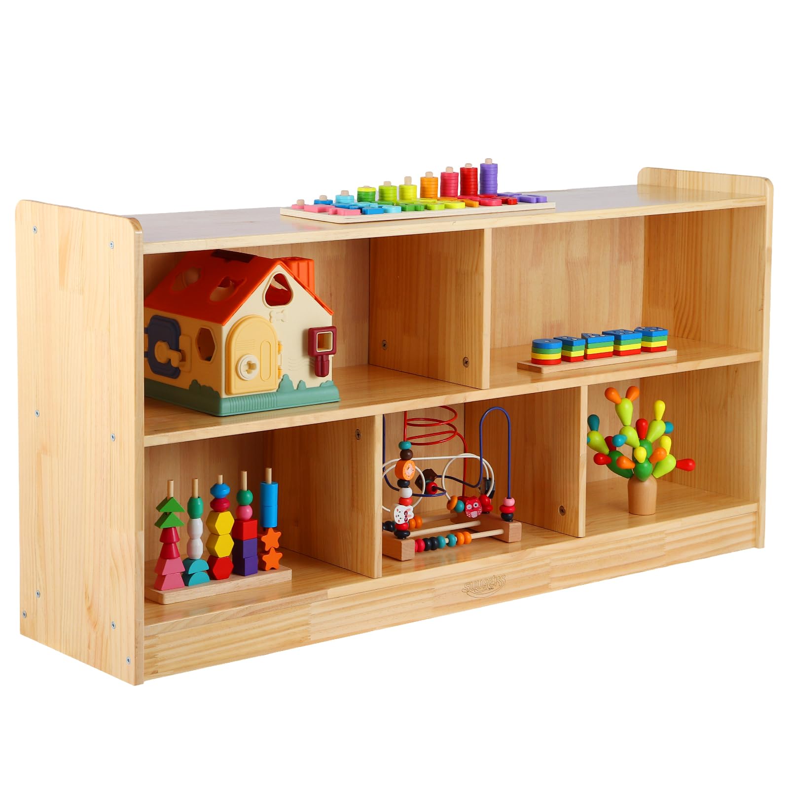 Montessori Wooden Toy Storage Shelf with Bookshelf and Storage Bins
