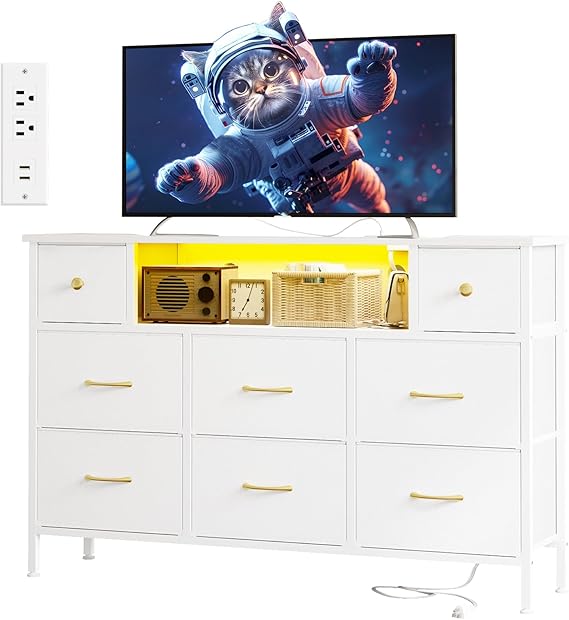 Dresser for Bedroom TV Stand for 55 Inch TV with Charging Station