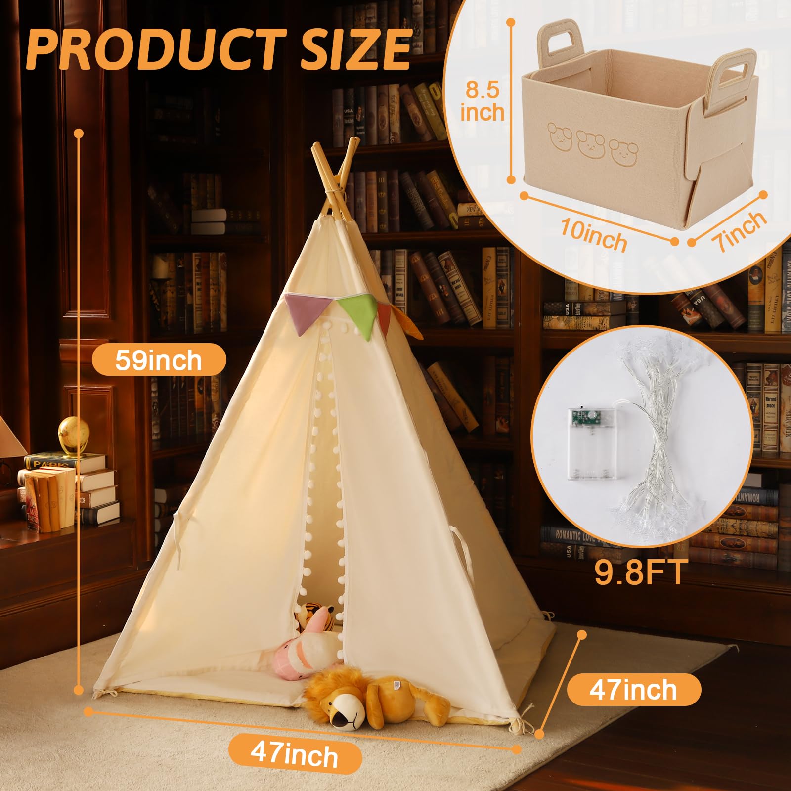 Kids Teepee Tent with Mat and Accessories
