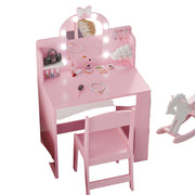 Kids Vanity with Lights, Princess Makeup Vanity Table and Chair Set for Girls