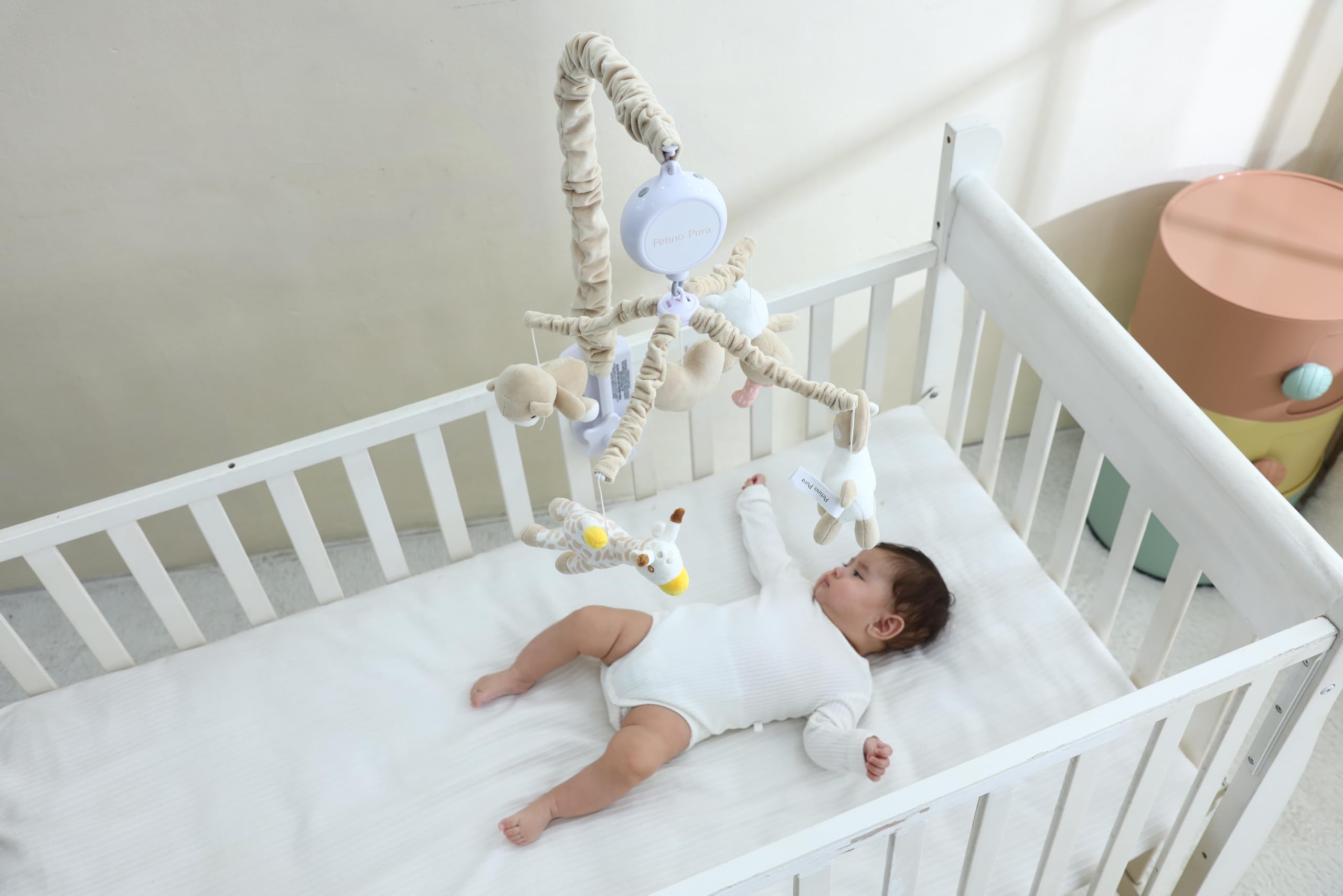 Musical Crib Mobile with 12 Lullabies, Rotating Arm and Detachable Plush Toys