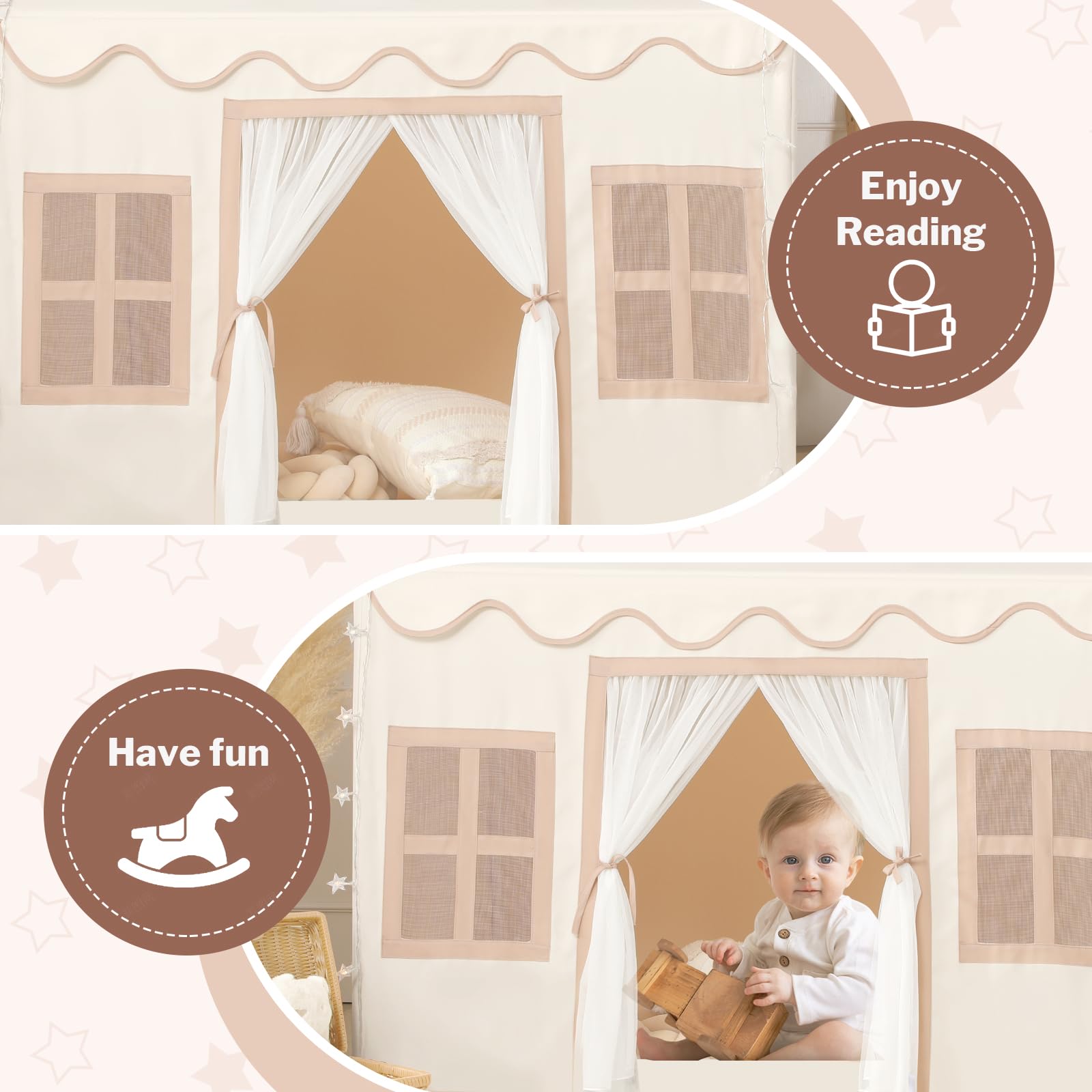 Indoor Play Tent with Mat and Star Lights