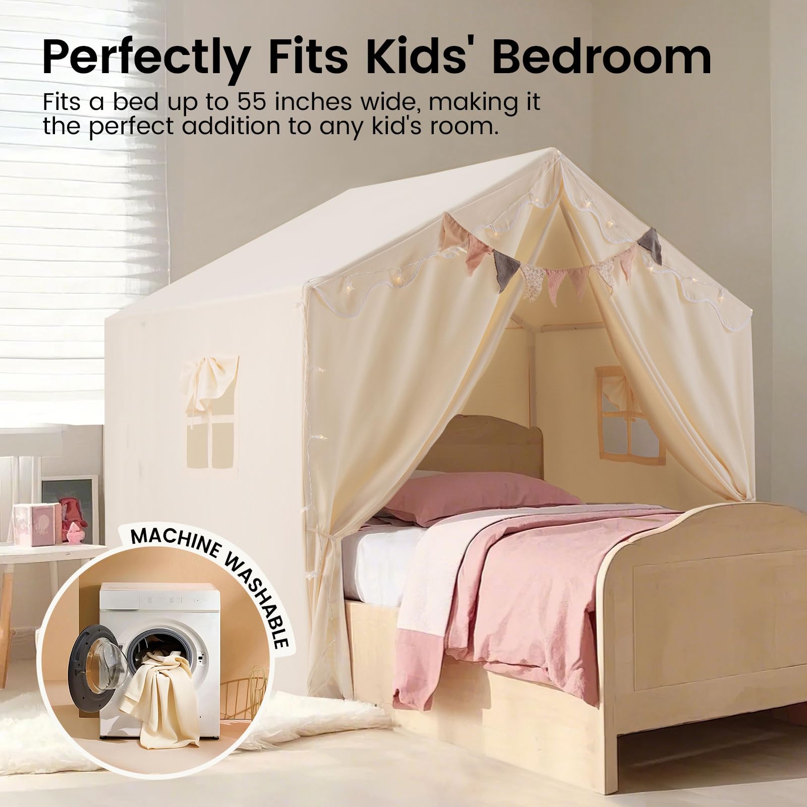 Kids Play Tent with Mat and Star Lights Indoor Playhouse