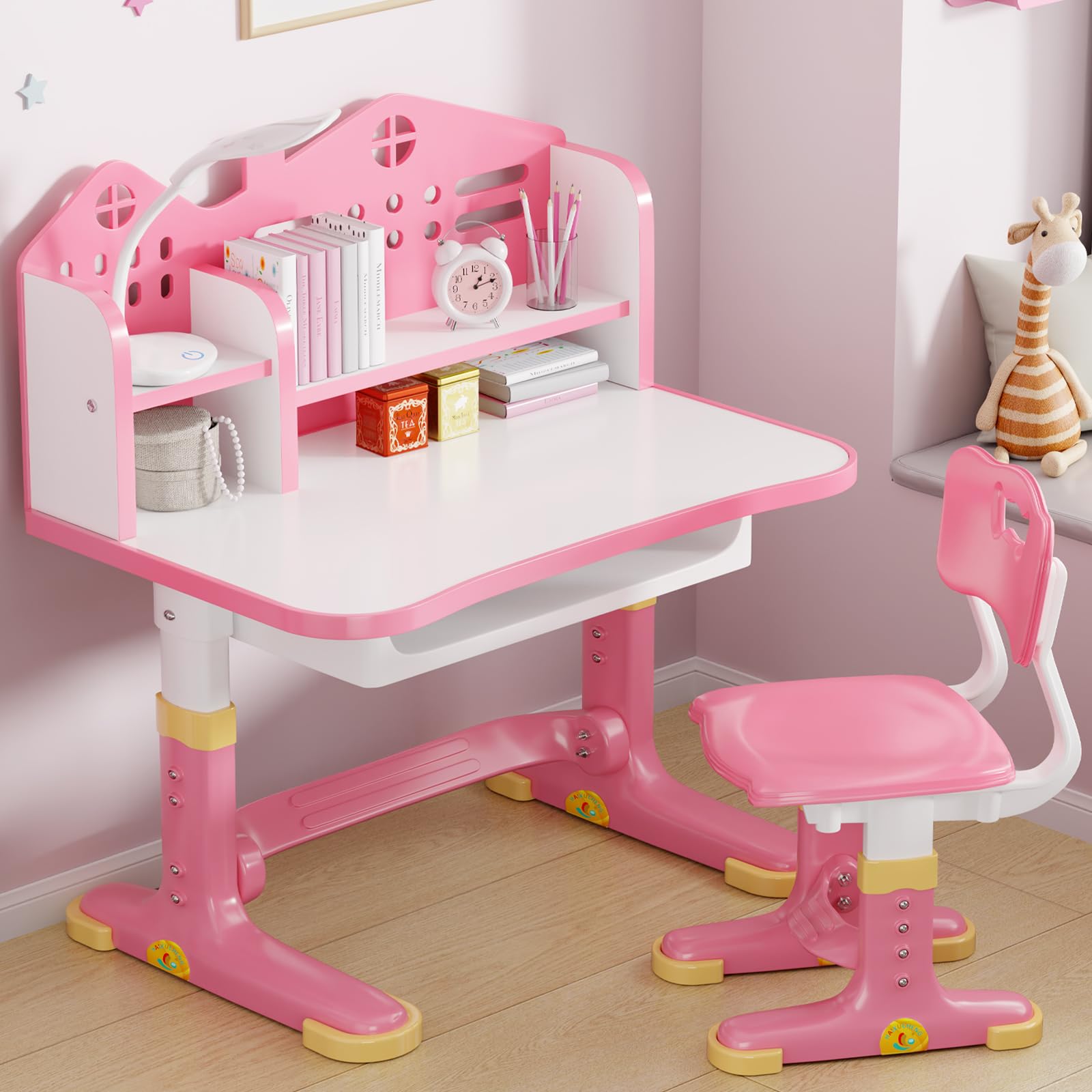 Height Adjustable Kids Desk and Chair Set with Storage