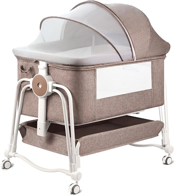 4 in 1 Baby Bassinet Bedside Sleeper, Rocking Baby Crib with Lockable Wheels