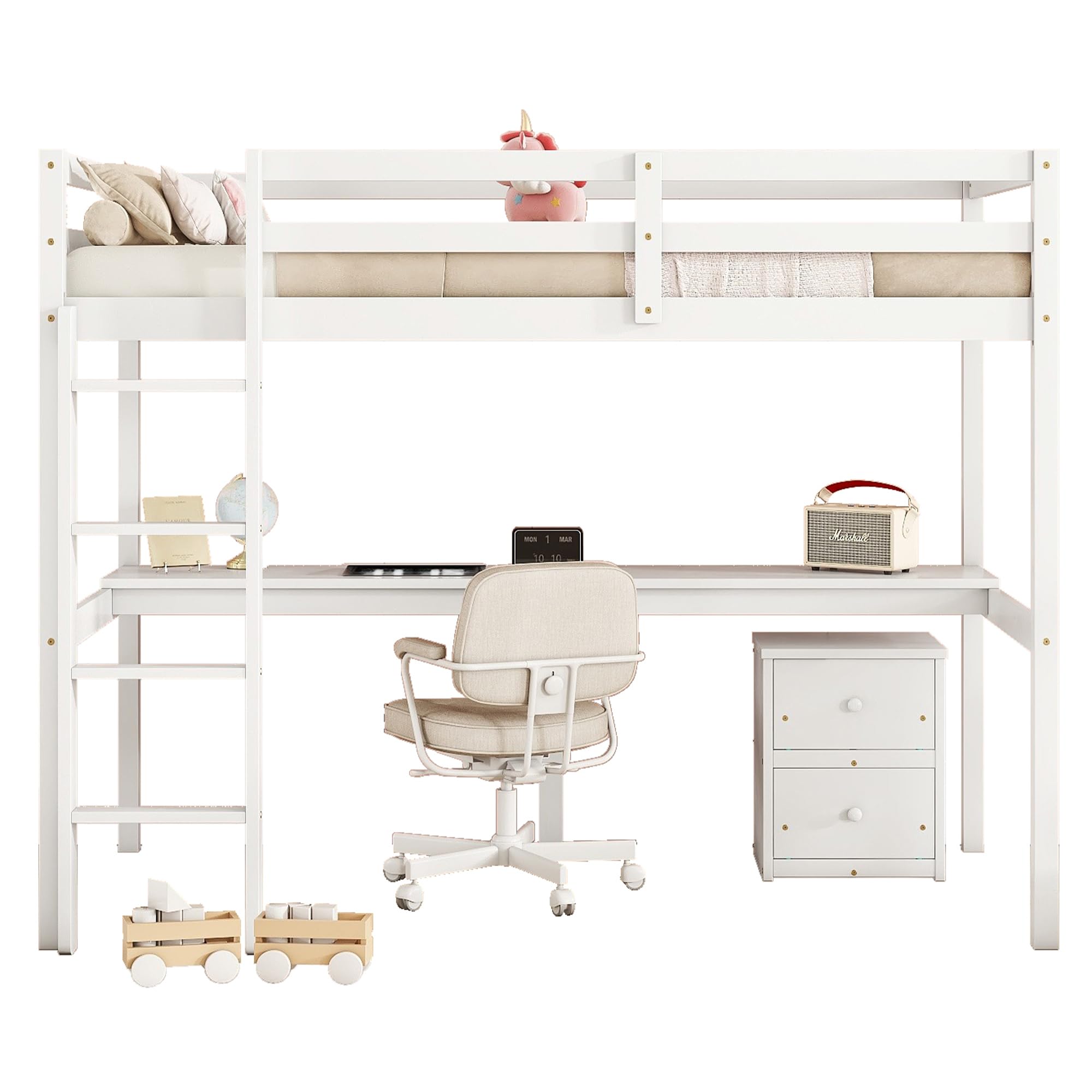 Twin Loft Bed with Desk and Storage Drawers