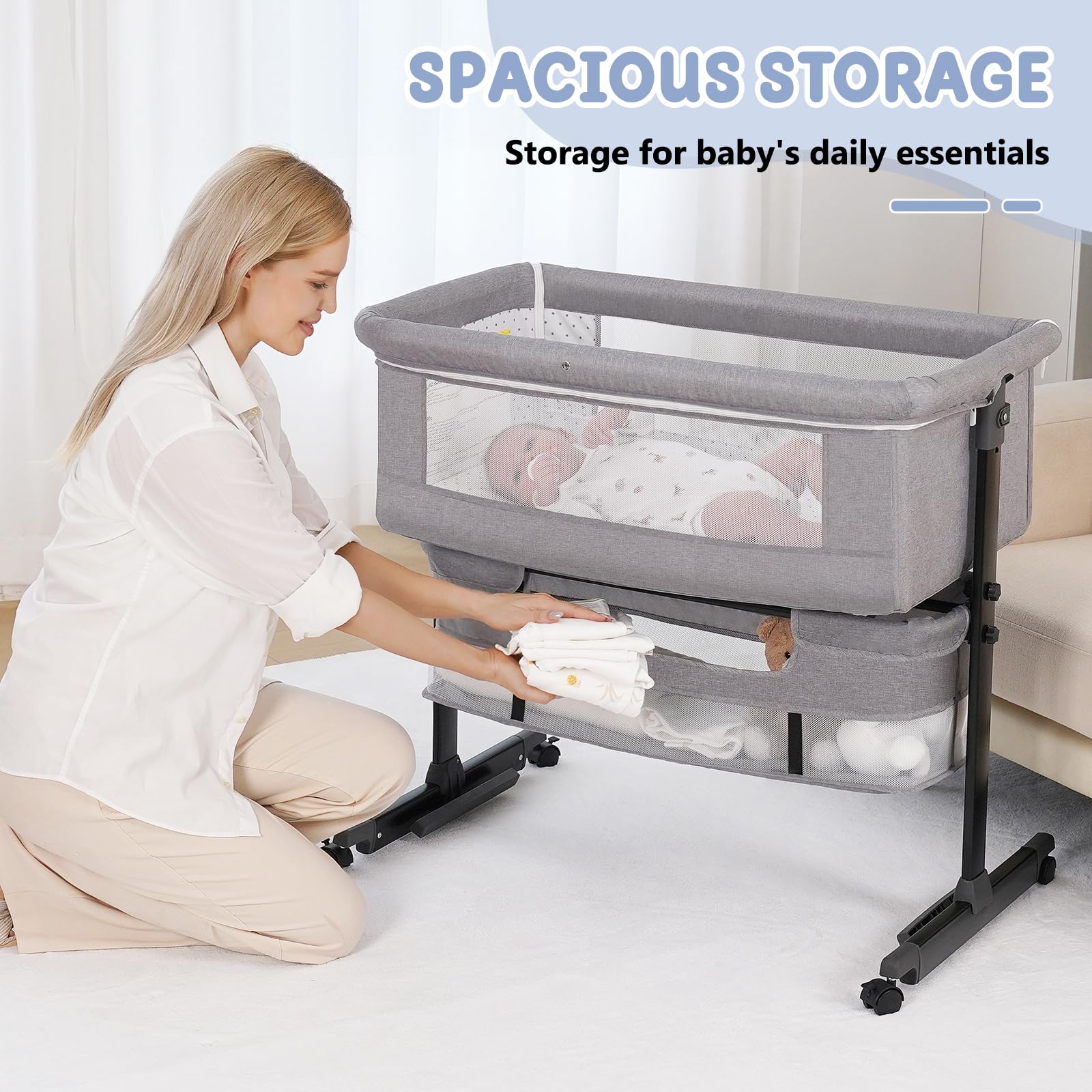 3-in-1 Adjustable Baby Bassinet with Bedside Sleeper