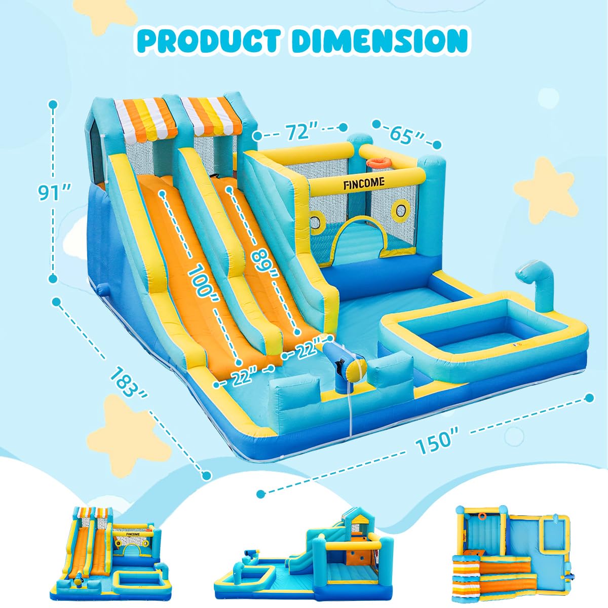 10-in-1 Inflatable Water Slide Bounce House with Blower