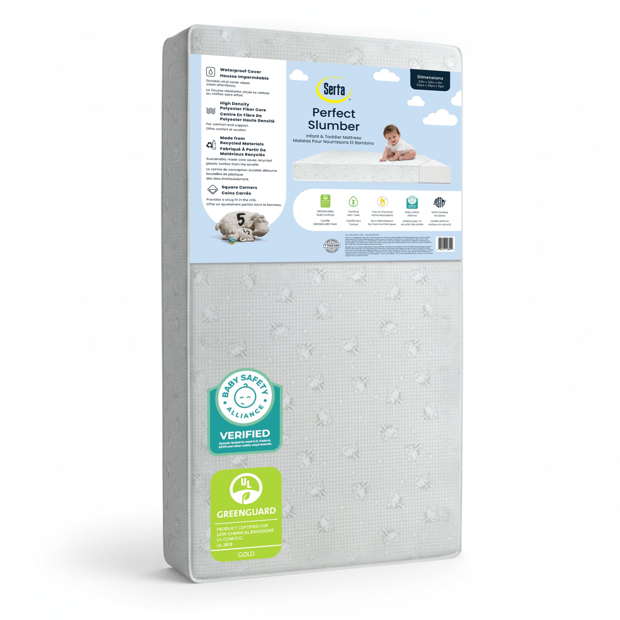 Dual Sided Crib and Toddler Mattress Waterproof Hypoallergenic