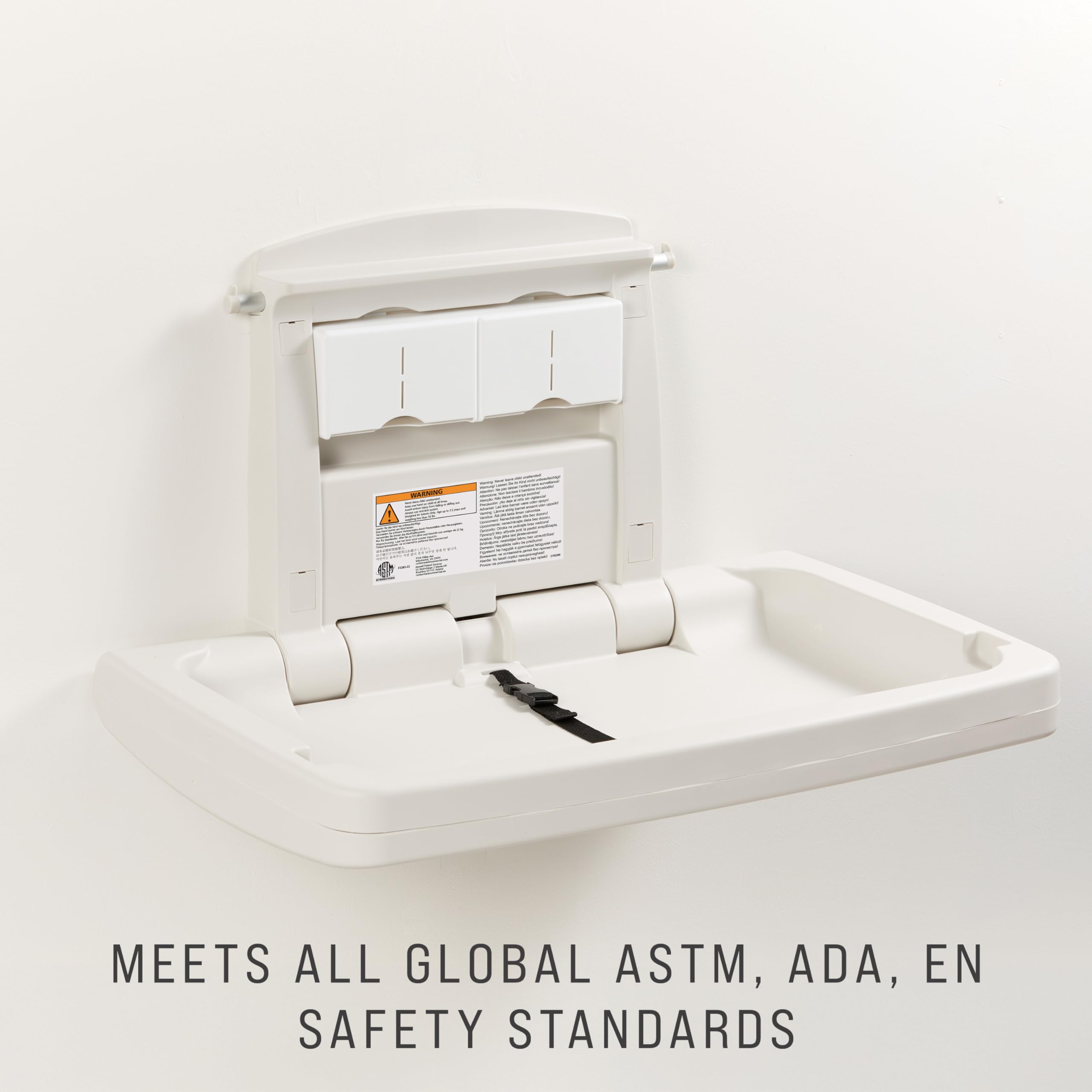 Wall-Mounted Horizontal Baby Changing Station with Safety Straps