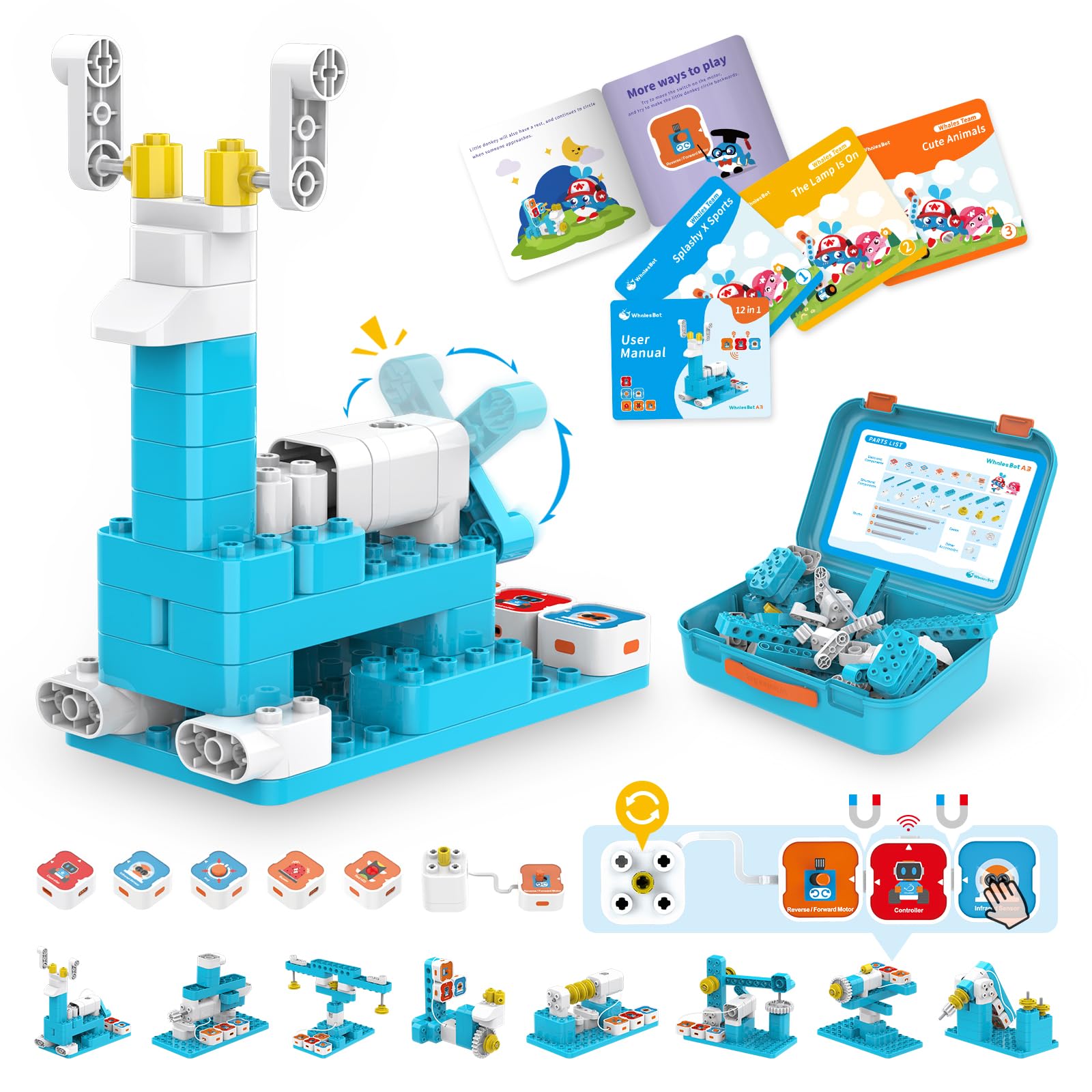 A3 12-in-1 STEM Blocks Coding Robot Kit for Kids, 61-Piece Educational Building