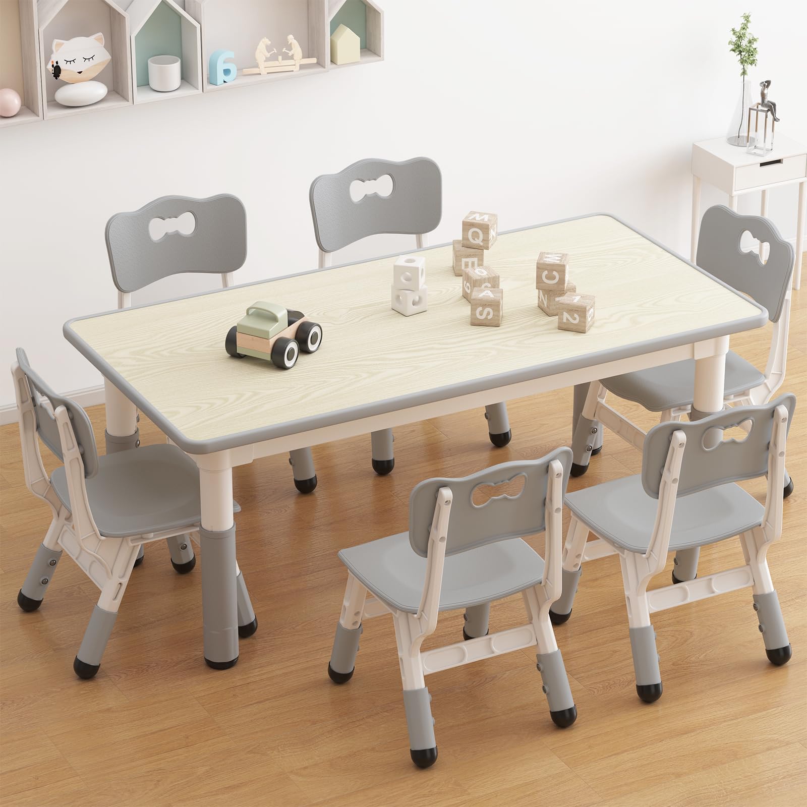 Height Adjustable Kids Table and 6 Chairs Set