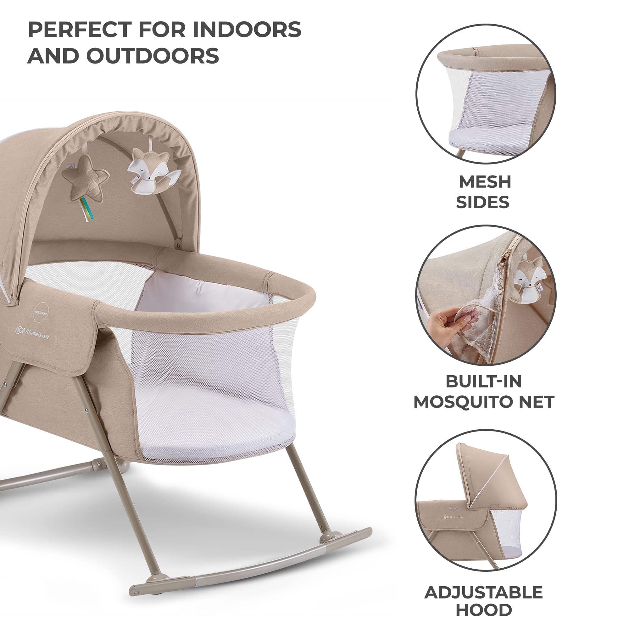 Portable Travel Bassinet with Mosquito Net and Adjustable Hood