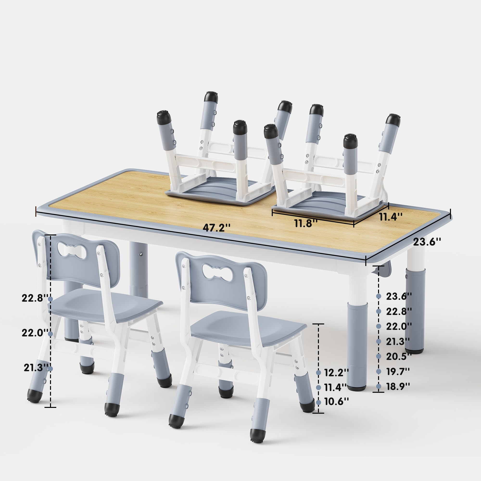 Table and 4 Chairs Set, Height Adjustable Toddler Desk and Chair Set, Graffiti