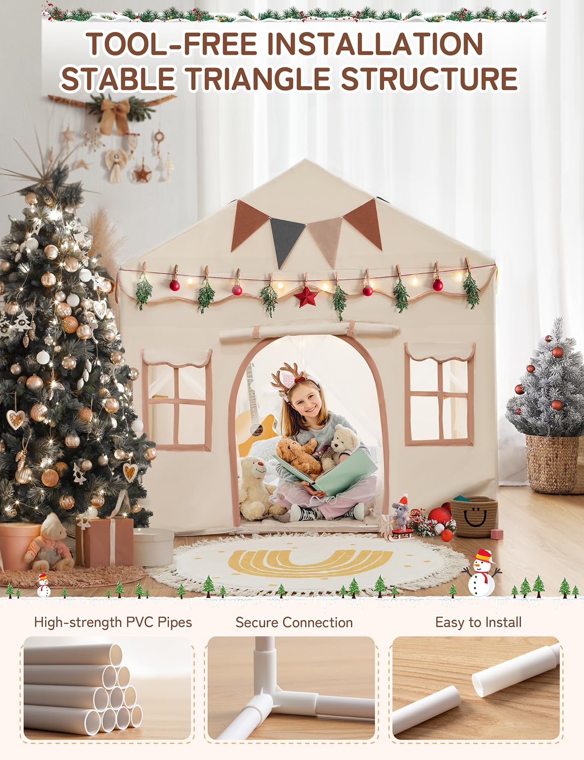 Kids Play Tent with Padded Mat and Lights
