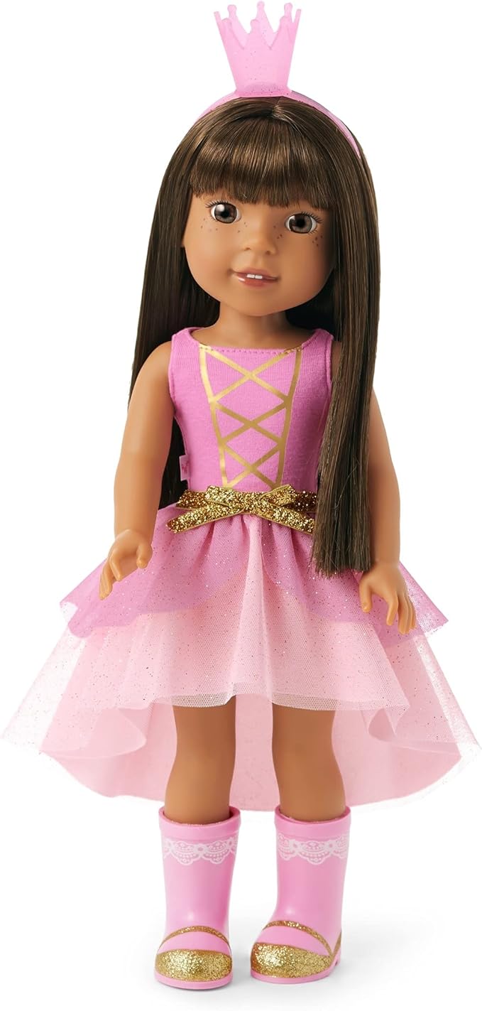 WellieWishers 14.5-inch Ashlyn Doll Playset with Crisella The Dragon, Doll Dress