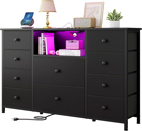 Dresser with Charging Station and LED Lights, Pink Dressers