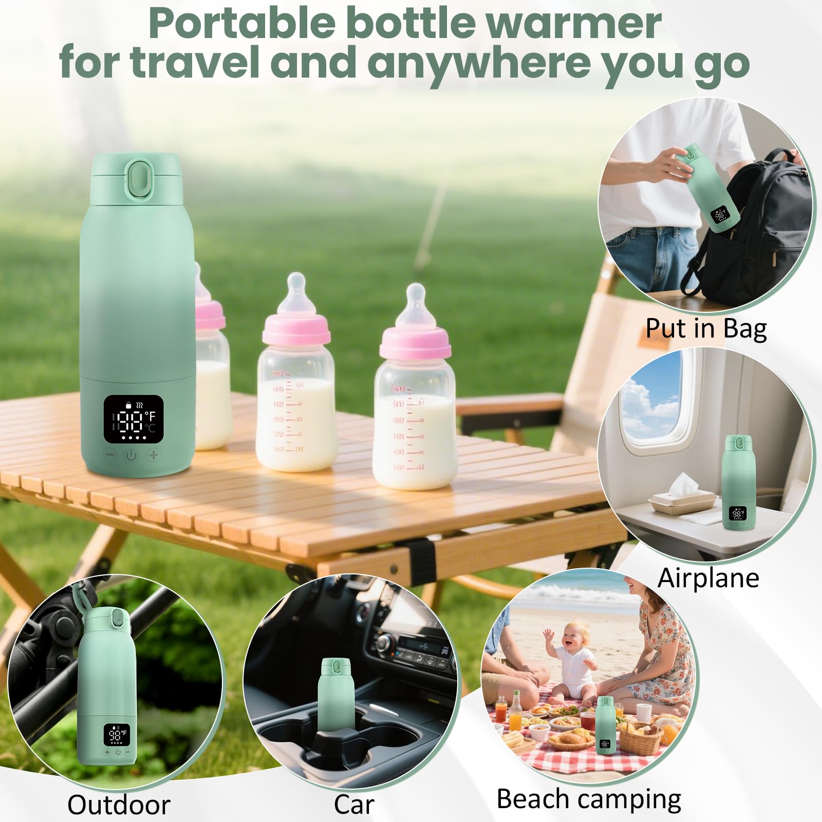 Portable Bottle Warmer for Travel,17oz Portable Milk Warmer for Baby Fast Heating
