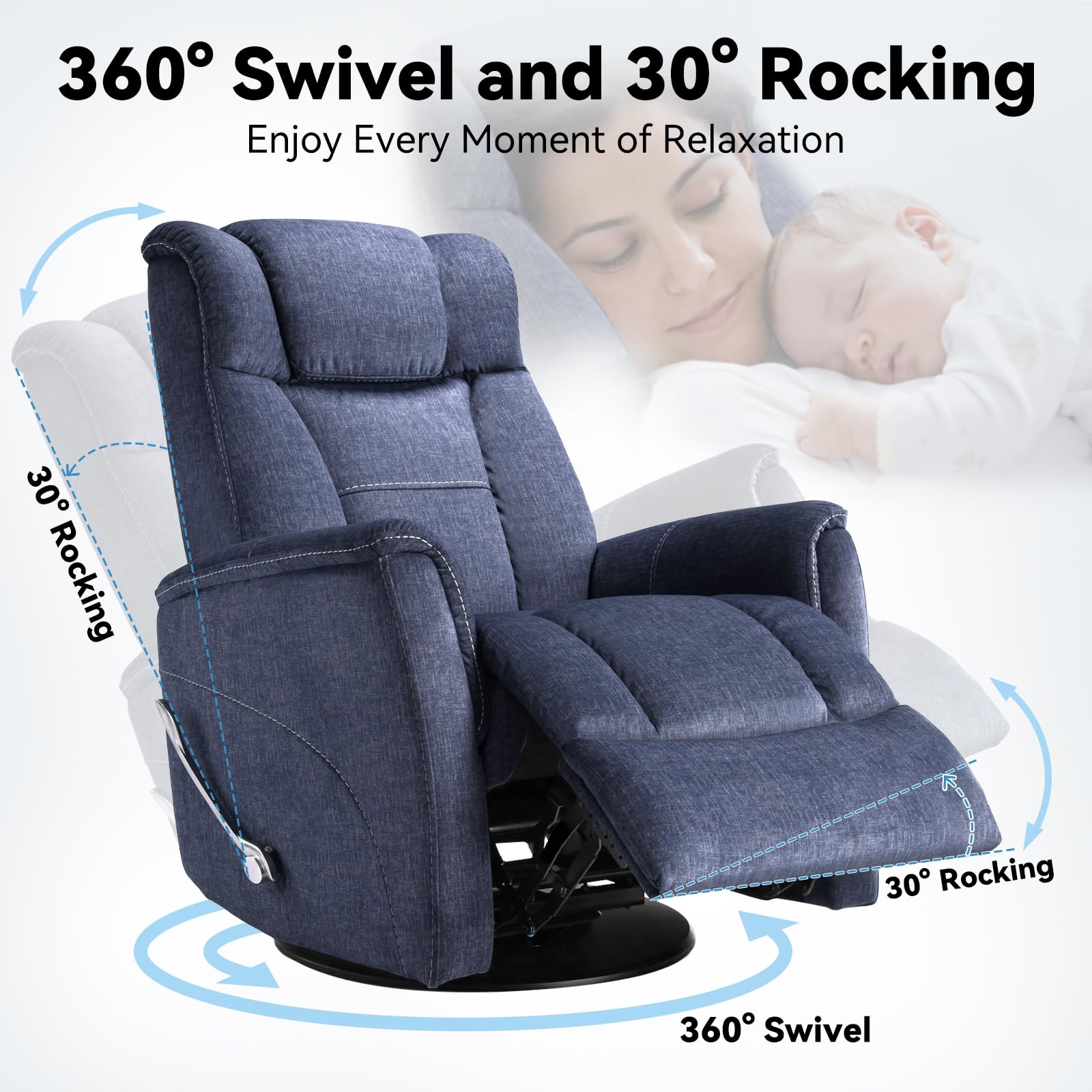 360° Swivel Rocking Recliner Chair with Lumbar Support