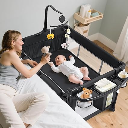 World's First 1-Step Assembly Pack and Play, 5 in 1 Baby Bassinet Bedside Sleeper