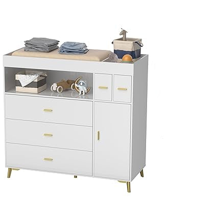 Changing Table with Drawers, White Drawer Dresser,Changing