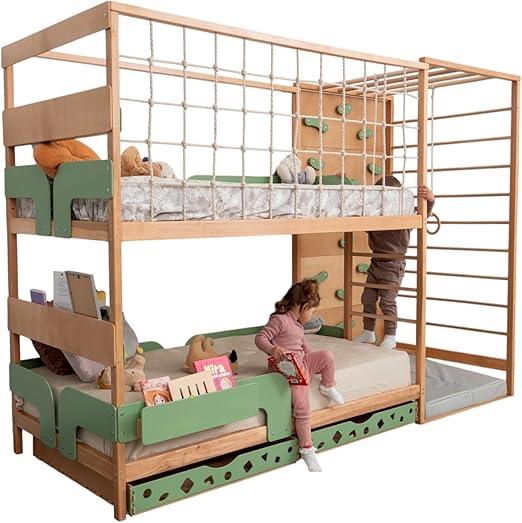 2-in-1 Bunk Bed with Desk and Indoor Jungle Gym