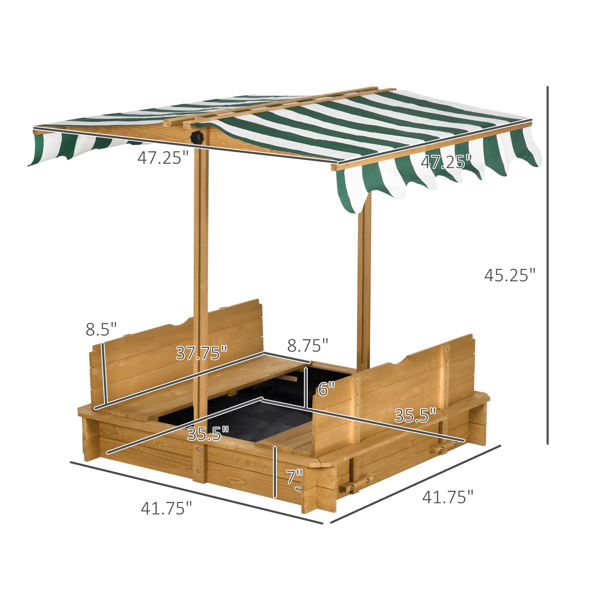 Wooden Sandbox with Canopy and Lid
