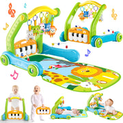 4-in-1 Baby Gym Play Mat with Learning Walker, Tummy Time Mat & Baby Push