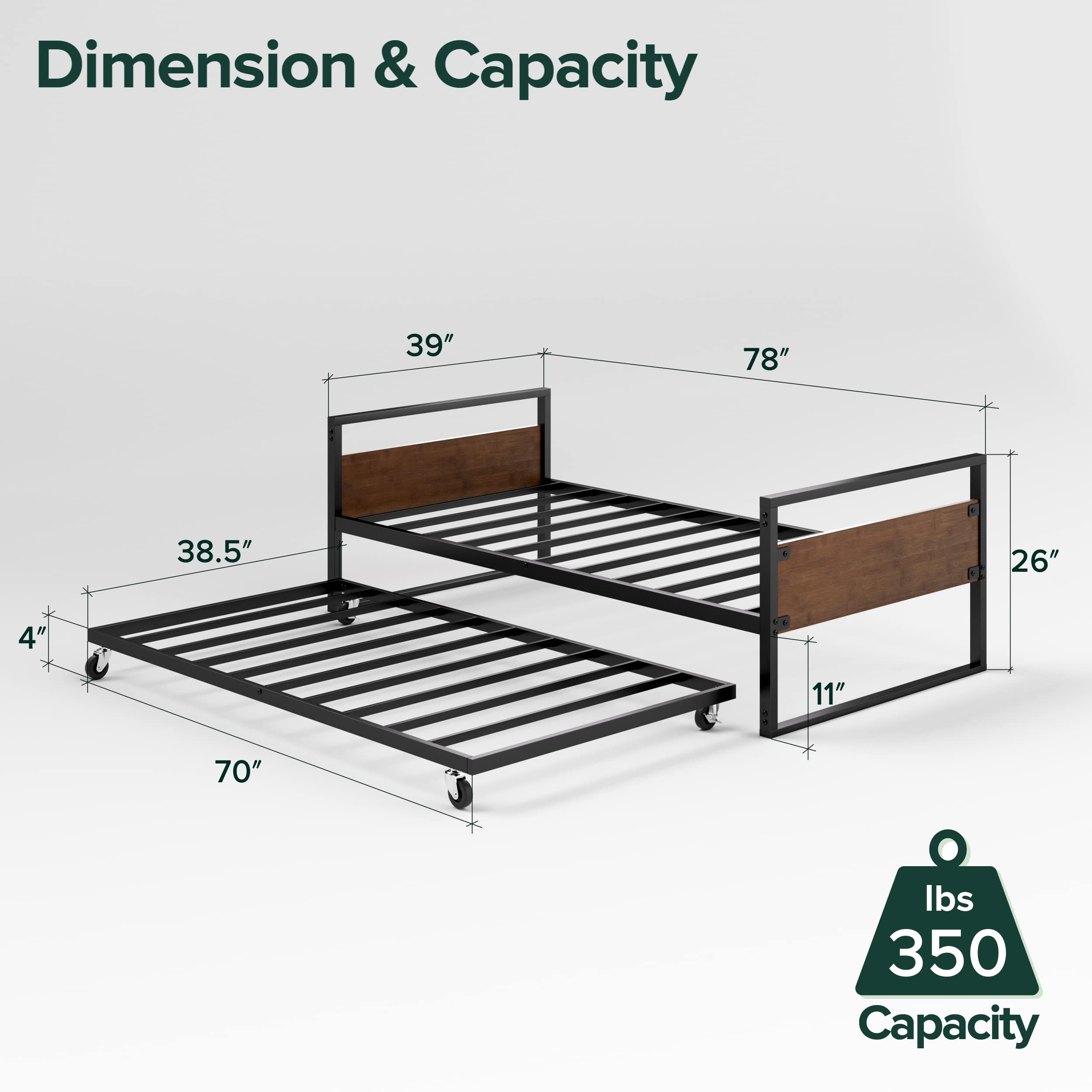 Bamboo Metal Daybed with Trundle Twin Size