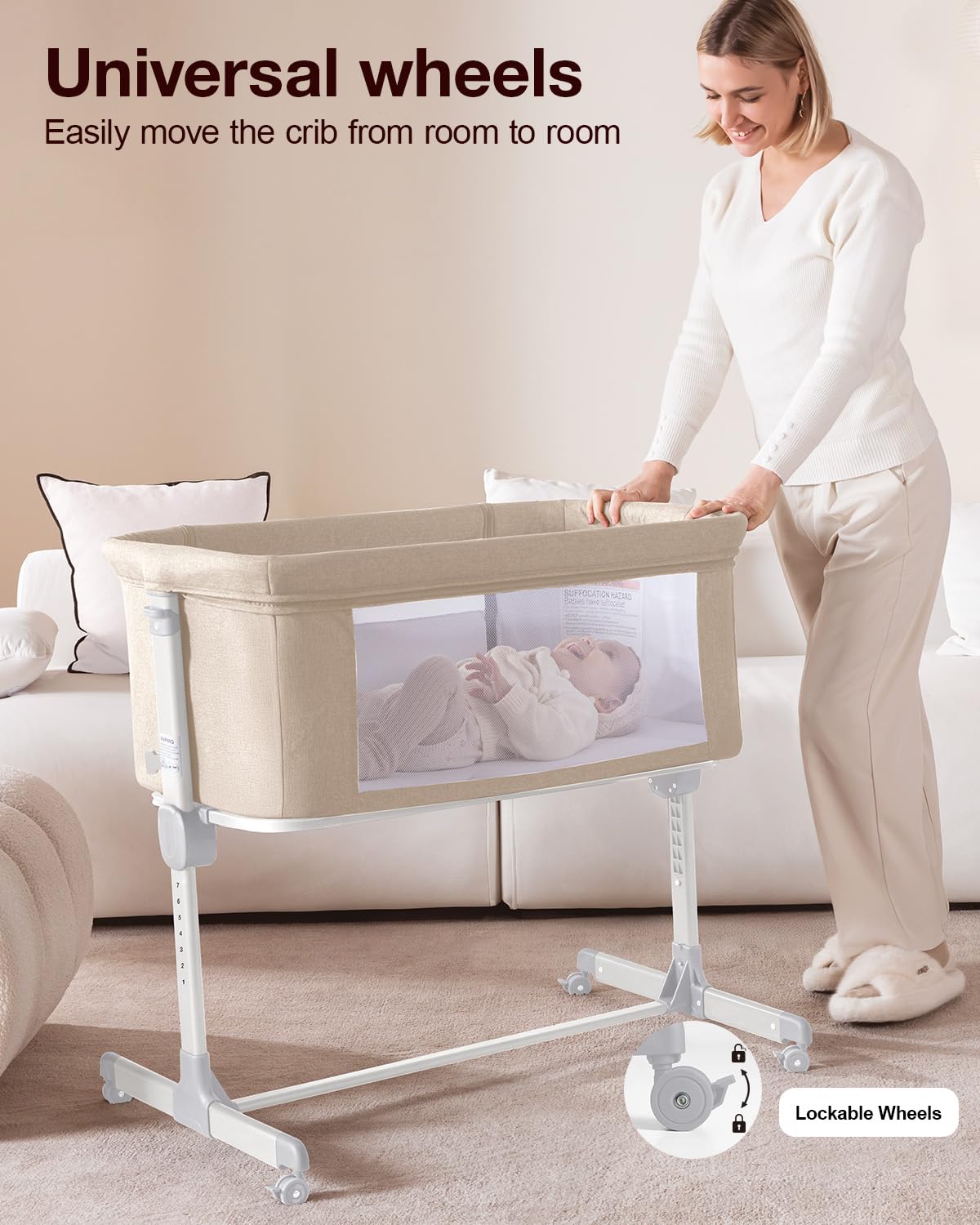3-in-1 Bedside Bassinet with Adjustable Height