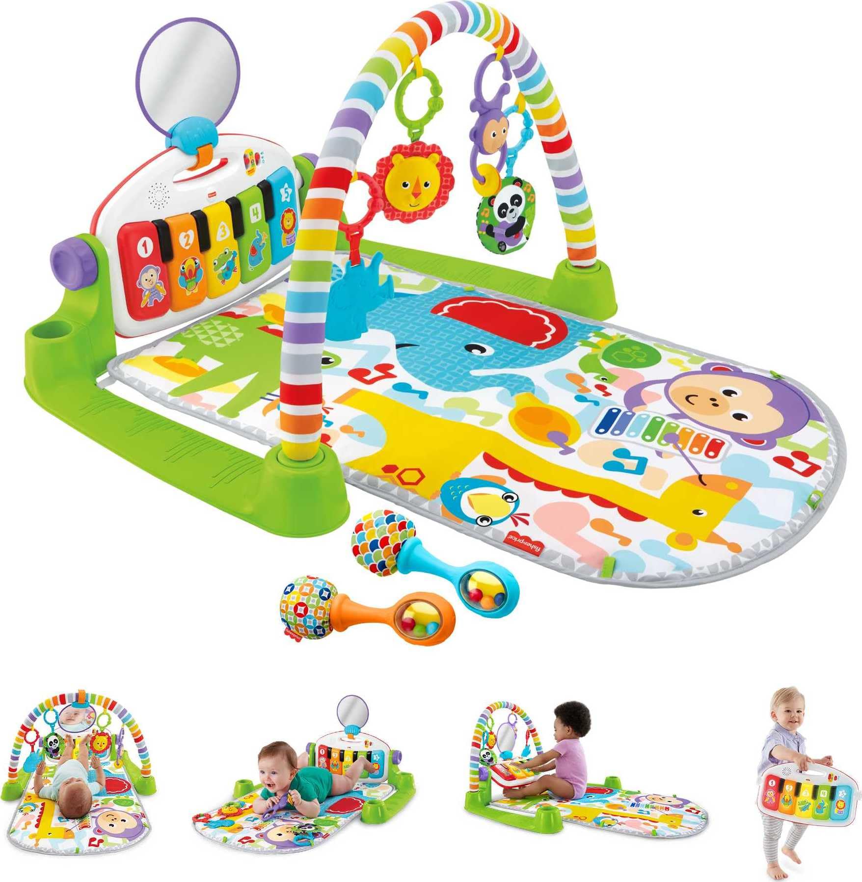 Baby Playmat Deluxe Kick & Play Piano Gym for Learning & 2 Maracas Soft Rattles
