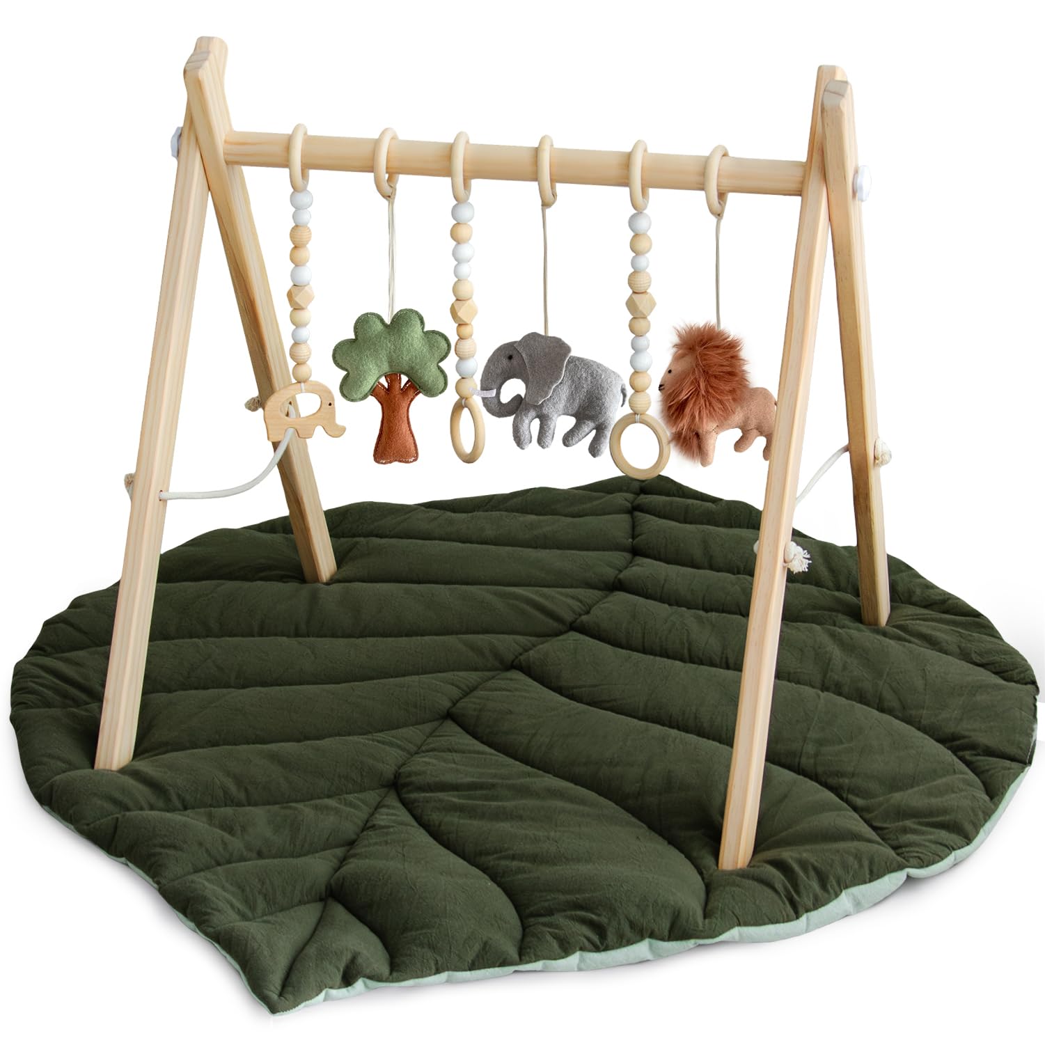 Wooden Baby Play Gym Activity Mat, Leaf Shaped Play Mat Baby Gym