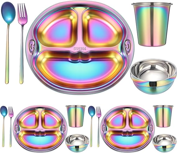 Pcs Stainless Steel Kids Dinner Set, 3 Bowls, 3 Balanced Bites Divided